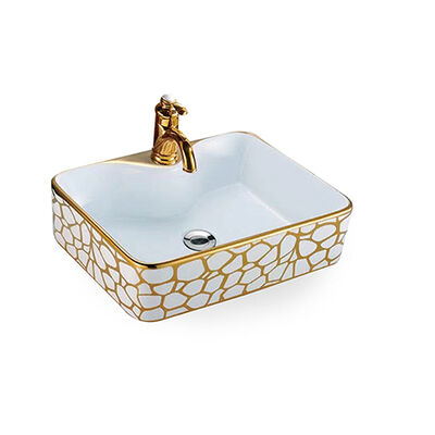 quality Stain Resistant Ceramic Wash Basin Gold Rectangular Countertop Basins Compact Orin OR8072A factory